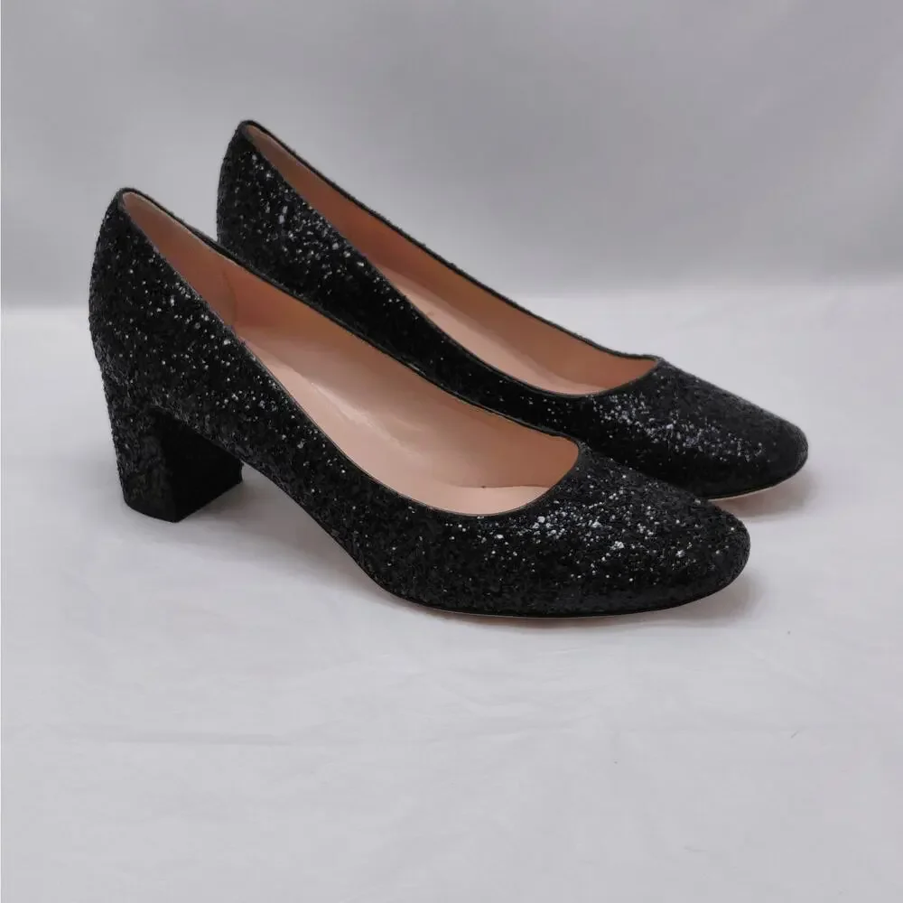Kate Spade Womens Heels Size 9.5M Silver Glitter Block Heel Pumps Wedding Party